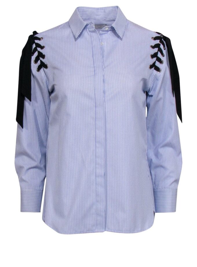 Sandro striped shirt with lace up shoulders size small